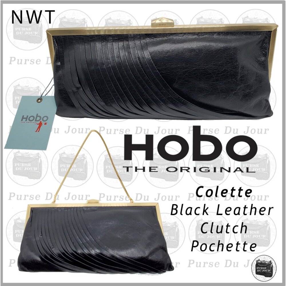 HOBO The Original Colette Black Leather Clutch / Pochette Leather Strap Detail